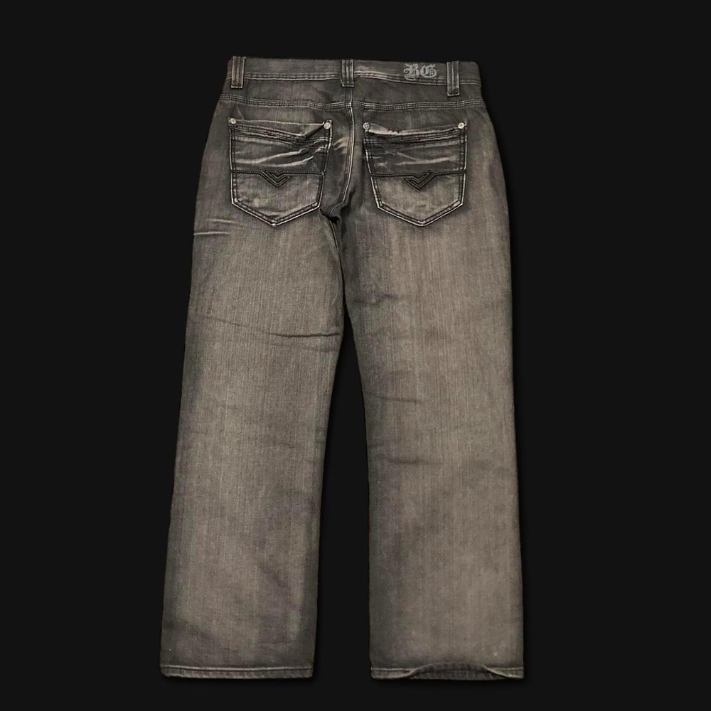 Blue Gear grey black wash embroidered wide leg jeans vtg 00s Men's 36/32
